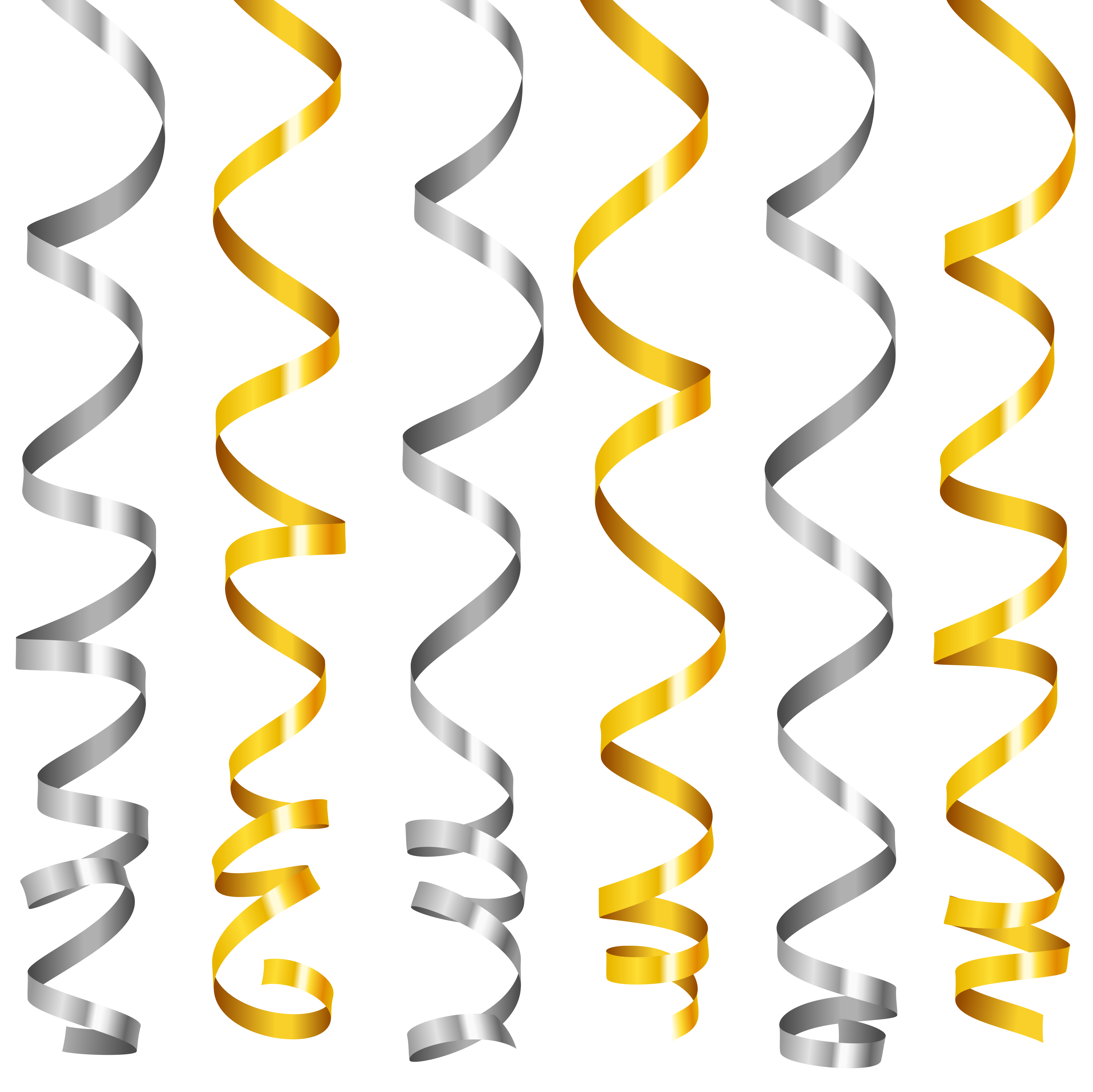 Silver and Gold Curly Ribbons PNG Clipart Image 