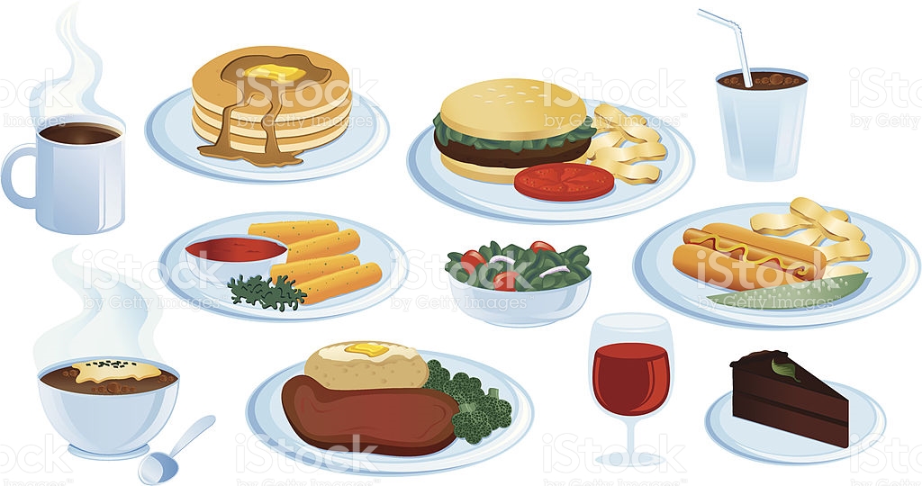 Breakfast Lunch Appetizers Dinner And Dessert stock vector art 