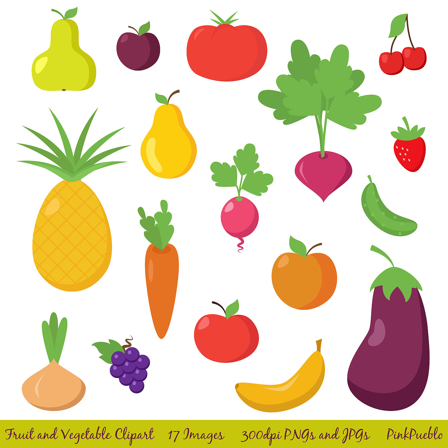 Fresh fruits and vegetables clipart 