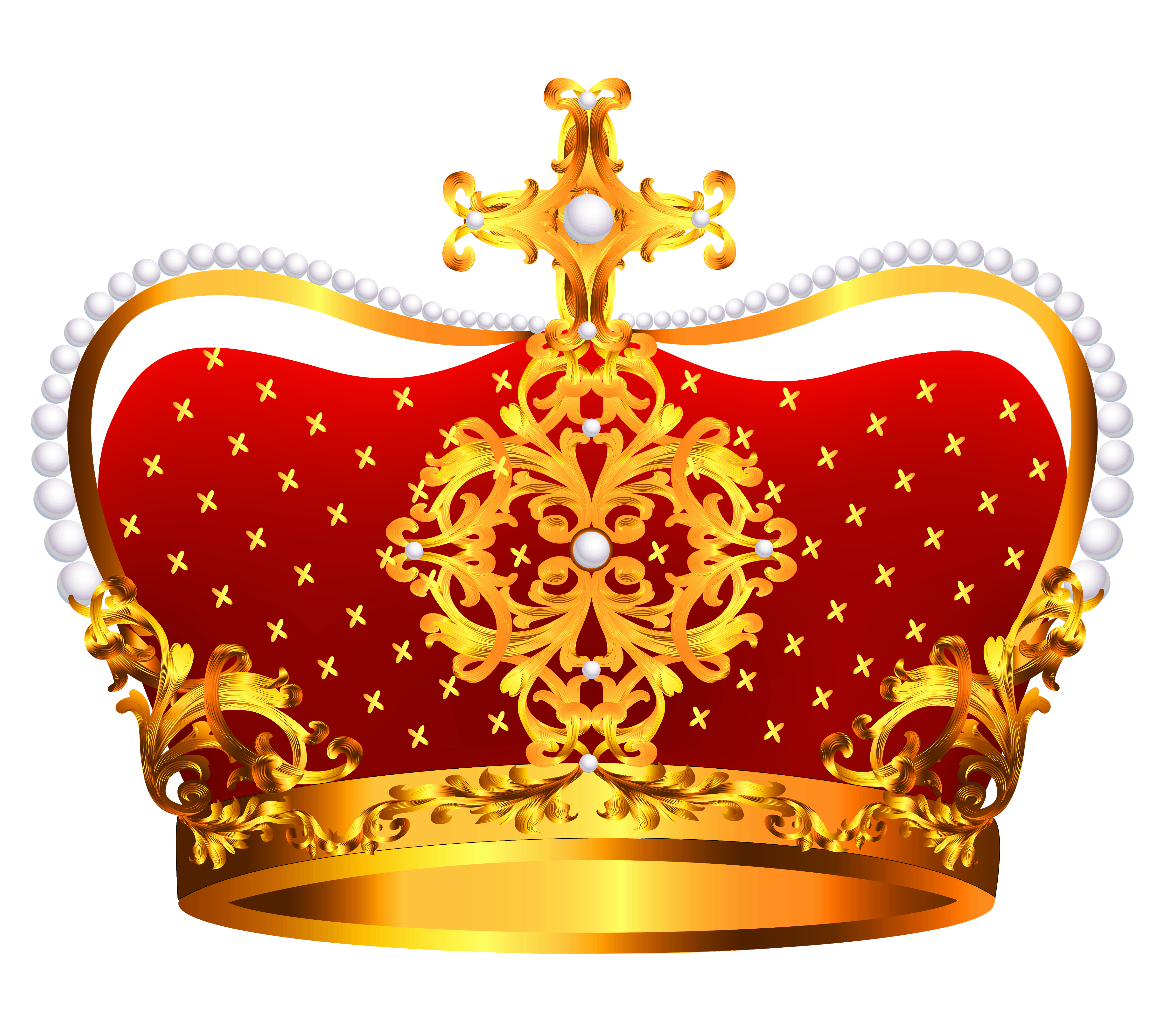 Gold and Red Crown with Pearls PNG Clipart 
