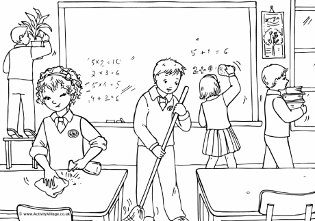 Children Cleaning Classroom Clipart 
