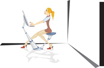 Urban girl with her highend computer, vector graphics 