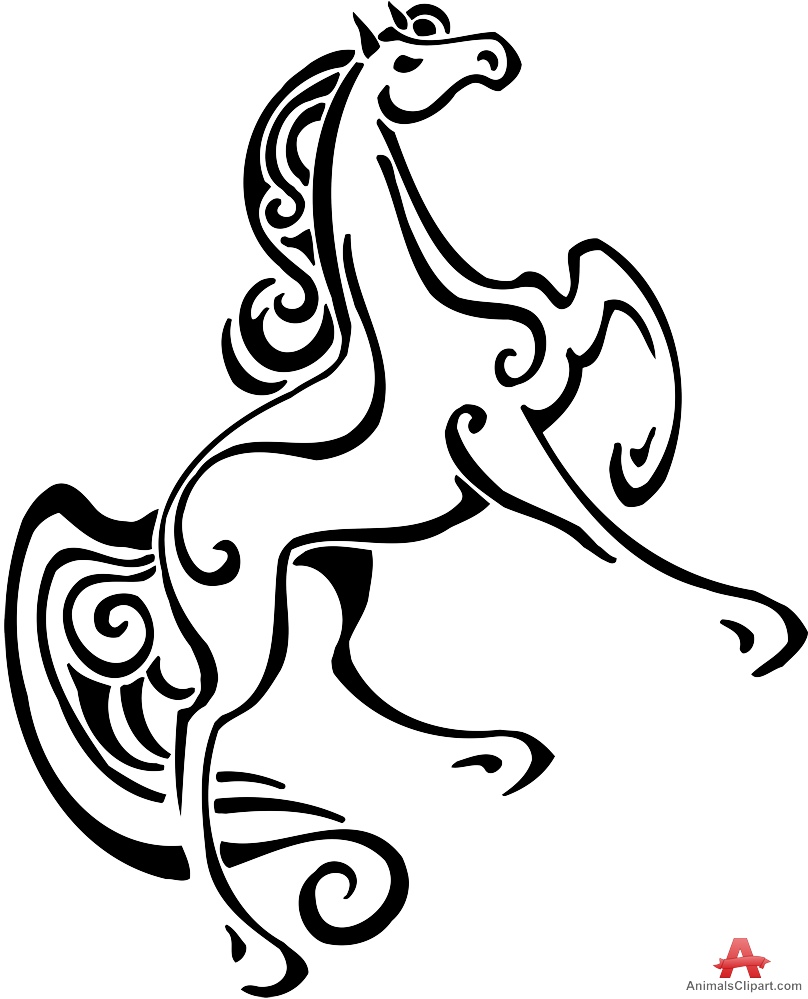 Ornamental Horse Logo Design Clipart 