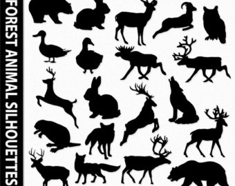 Moose in forest clipart black and white silhouette 
