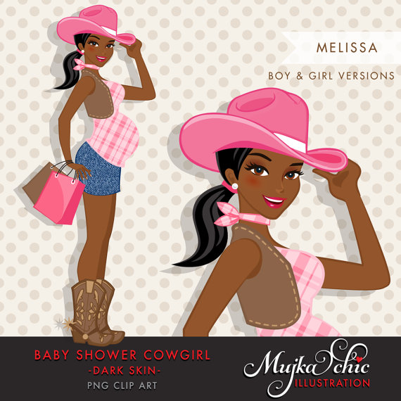 Dark skin African American Cowgirl Pregnant Woman Character 
