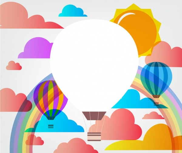 Balloons background cloud rainbow sun ornament colorful sketch 
