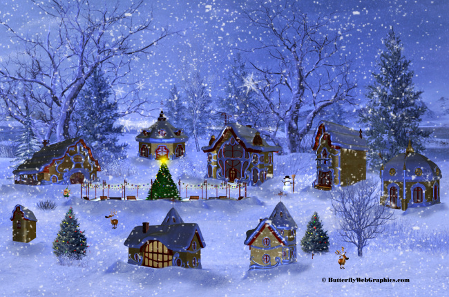 Christmas village scene clipart 