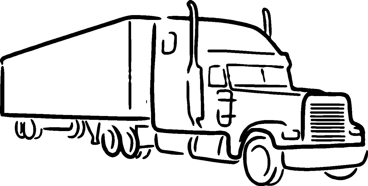 Semi Truck Black And White Clipart 