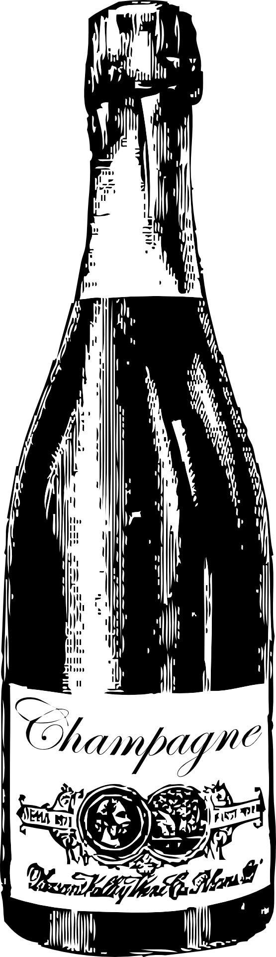 Black and white champagne bottle clipart 