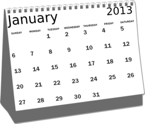 Jaunary calendar clipart black and white 