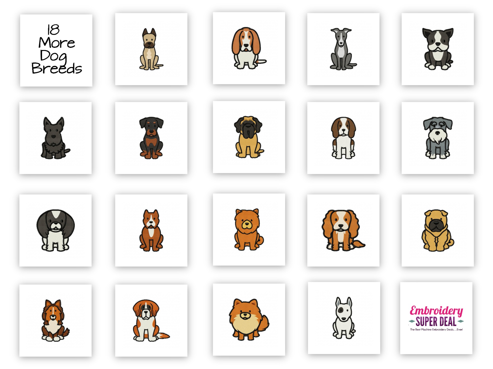70 Designs � 36 Dog Breeds Embroidery Design Pack PLUS Bonus 18 In 