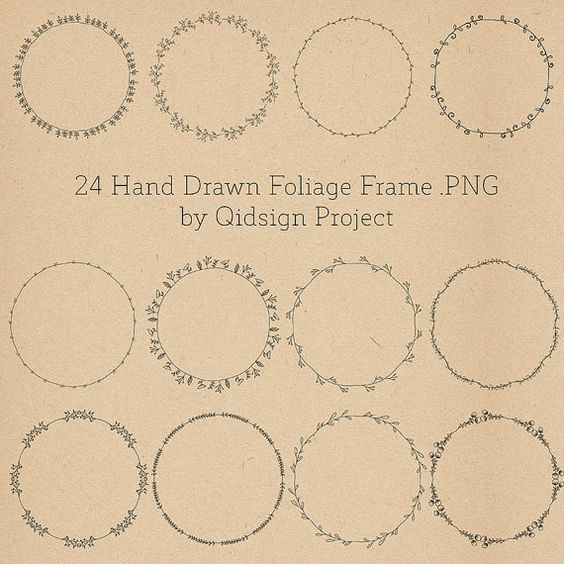 24 hand drawn foliage frames doodle round borders digital frames 