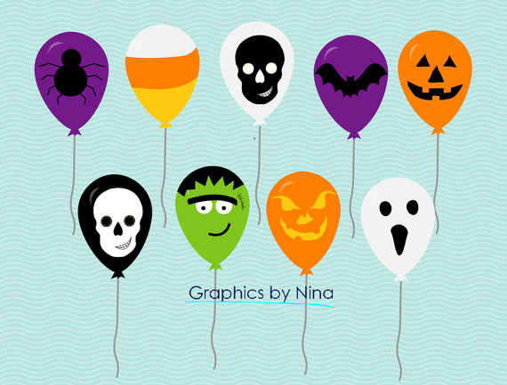 INSTANT DOWLOAD Halloween Balloons Clipart Scrapbook for Personal 