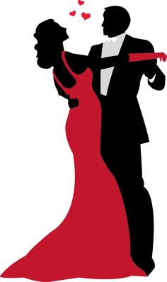 Transparent Loving Couple Silhouettes with Red Heart and Rose PNG 