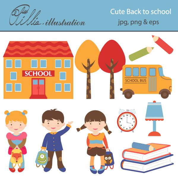 Back to School ClipArt Illustrations on 