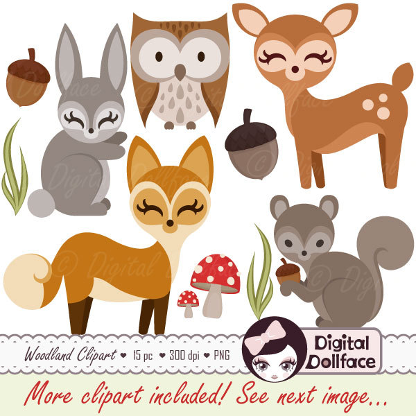 Woodland Forest Animal Clipart Owl Deer Fox by DigitalDollface 