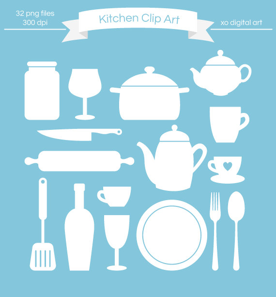 Digital Kitchen clip art Kitchenware Silhouette by xoDigitalArt 