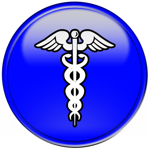 Caduceus medical symbol blue button clipart image 