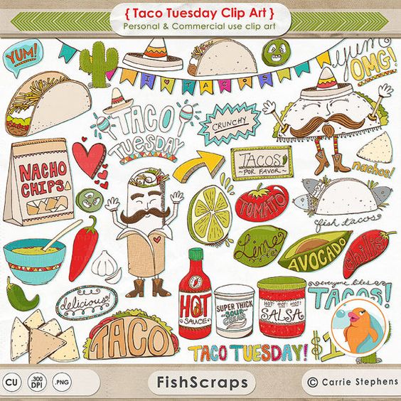 Taco Tuesday Clip Art, Cinco de mayo, Mexican Fiesta Menu, Food 