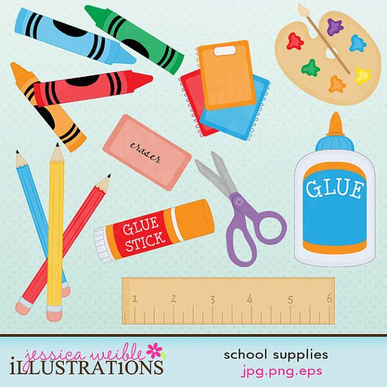 School Supplies Cute Digital Clipart 