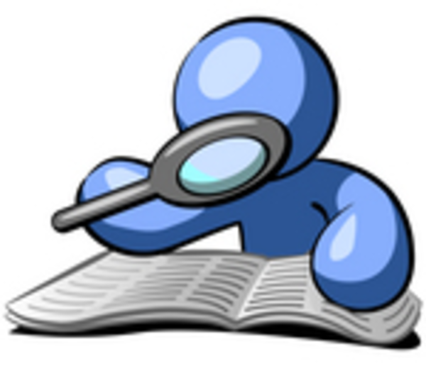 Clip Art Graphic Of A Blue Guy Character Researching A Book With A 