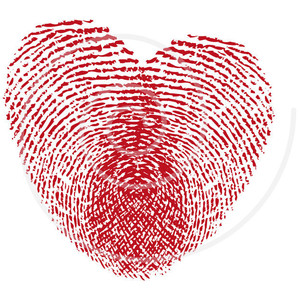 Red fingerprint heart, digital clip art clipart for wedding