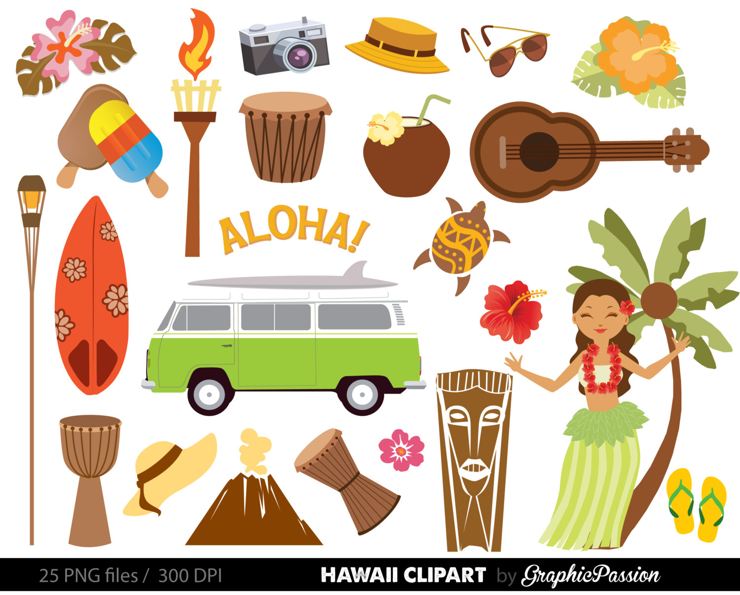 Hawaiian Luau Party clip art Luau clipart Luau by GraphicPassion 