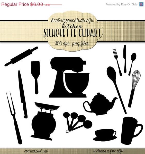 Kitchen Silhouette Clipart, 300 dpi png files, commercial use clip 