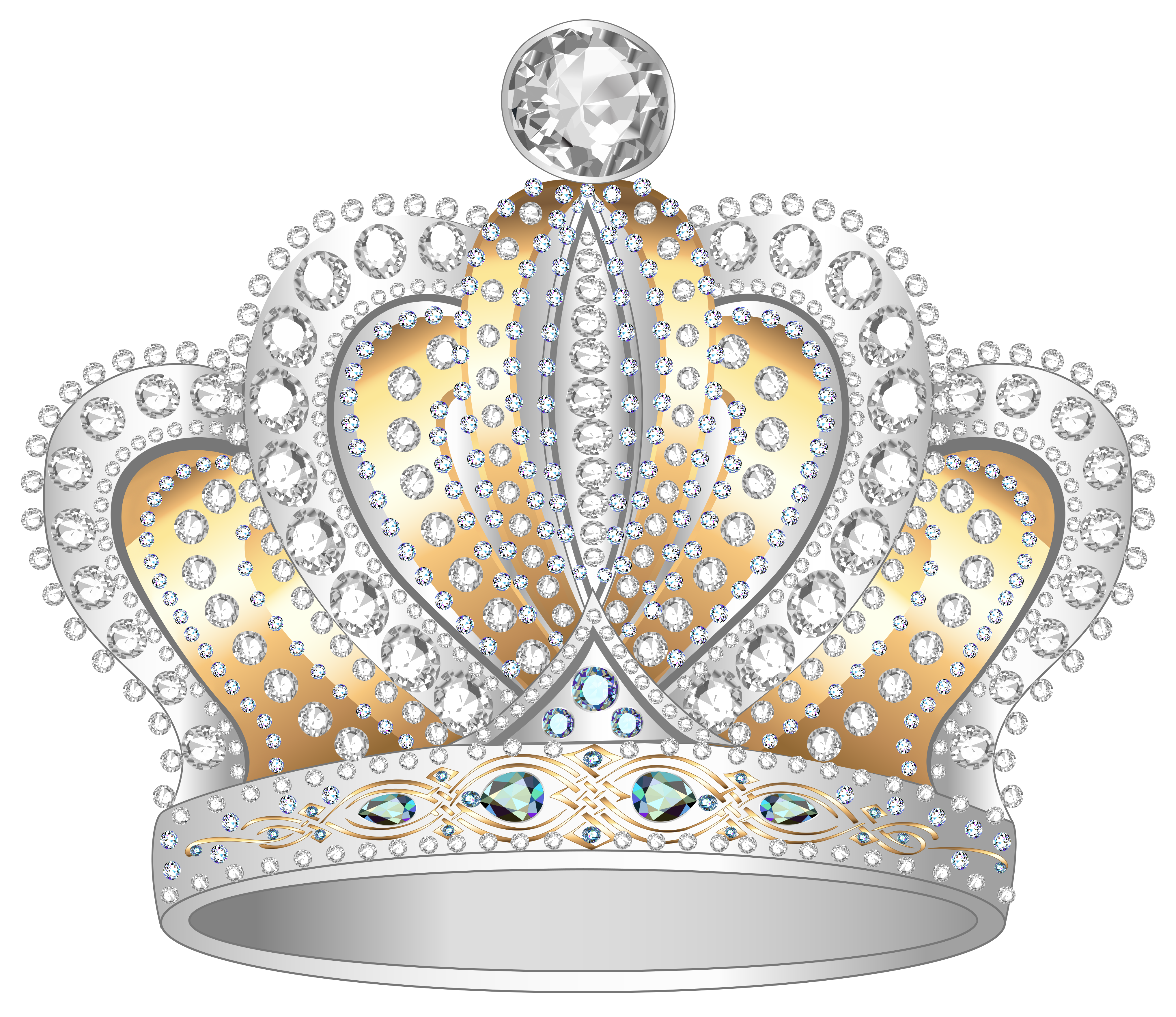 Silver Gold Diamond Crown PNG Clipart Image 