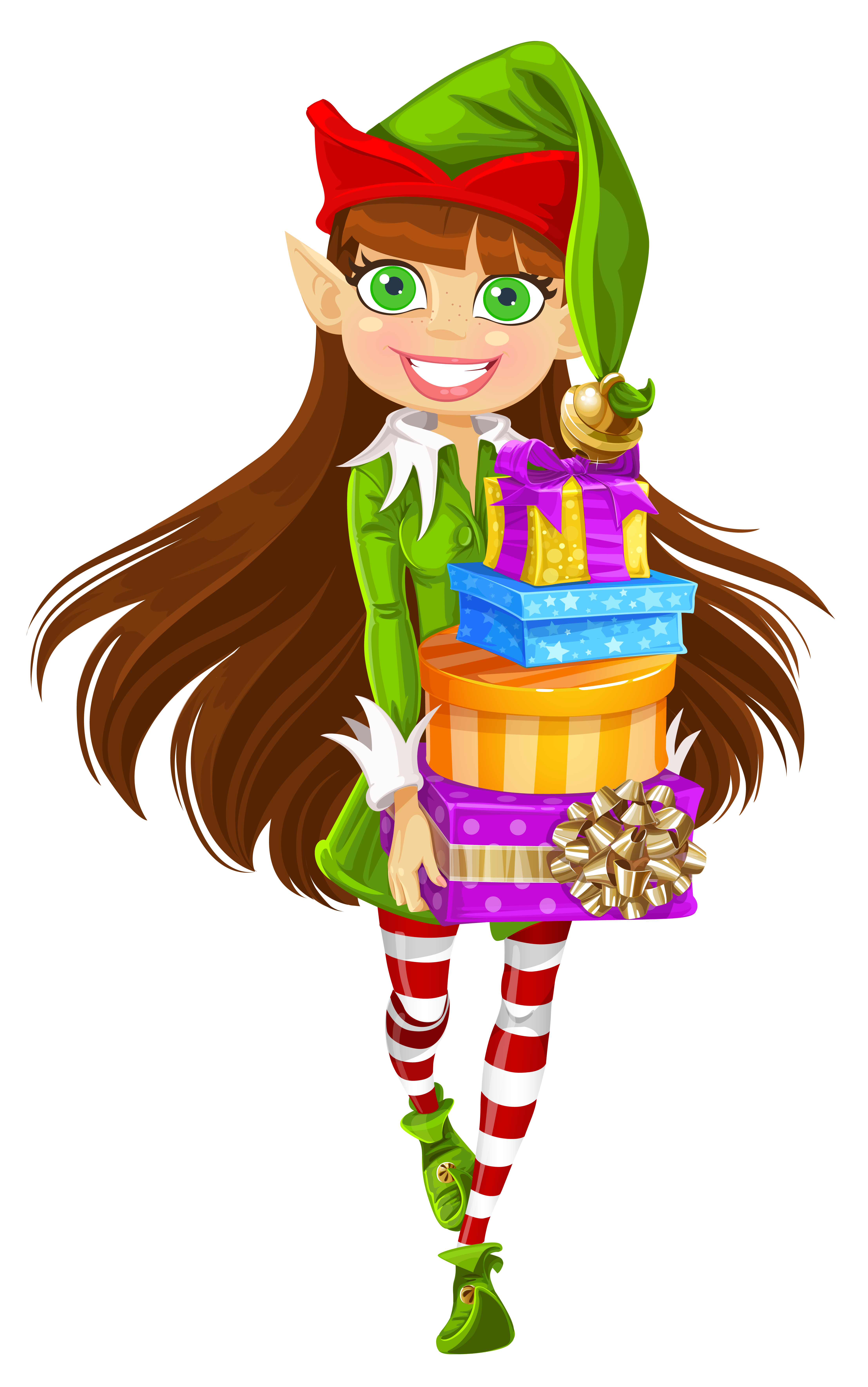 Christmas Girl Elf with Gifts PNG Picture 