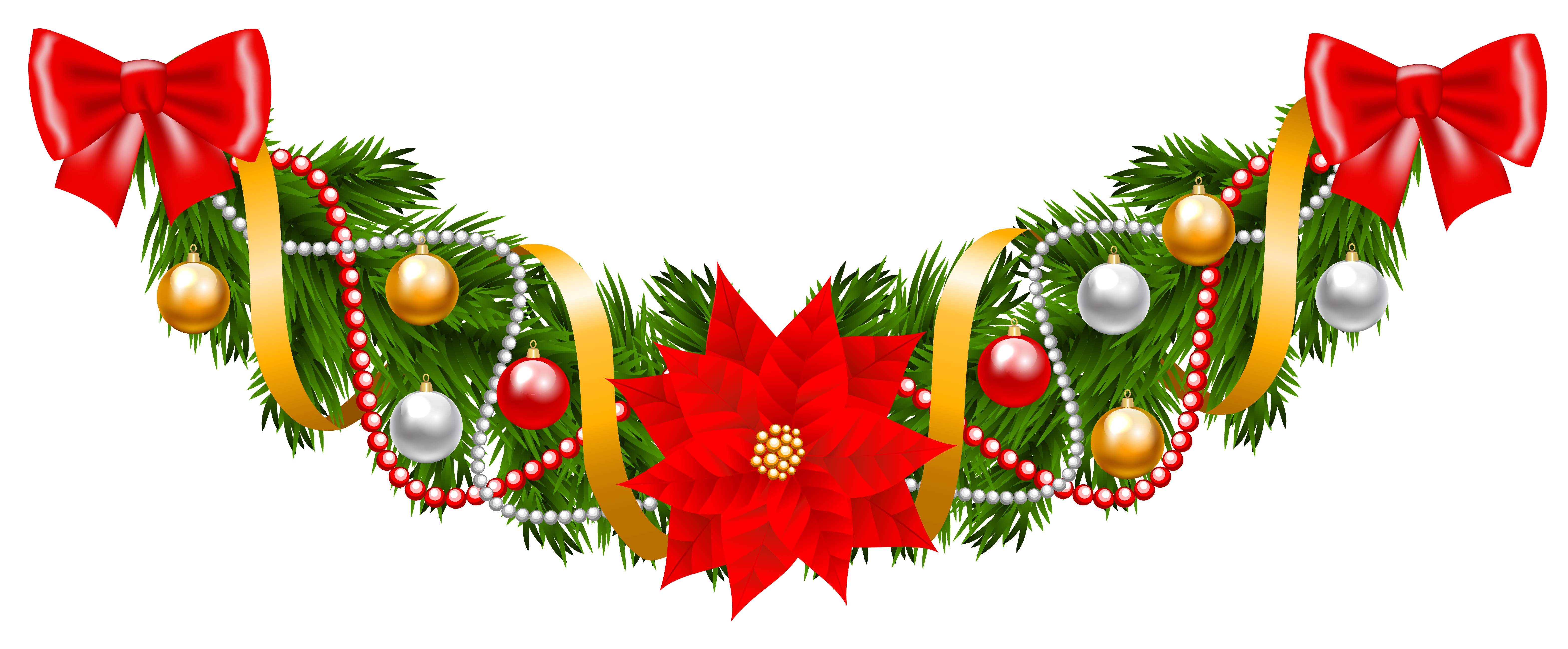 Christmas Pine Deco Garland with Poinsettia PNG Clipart Image