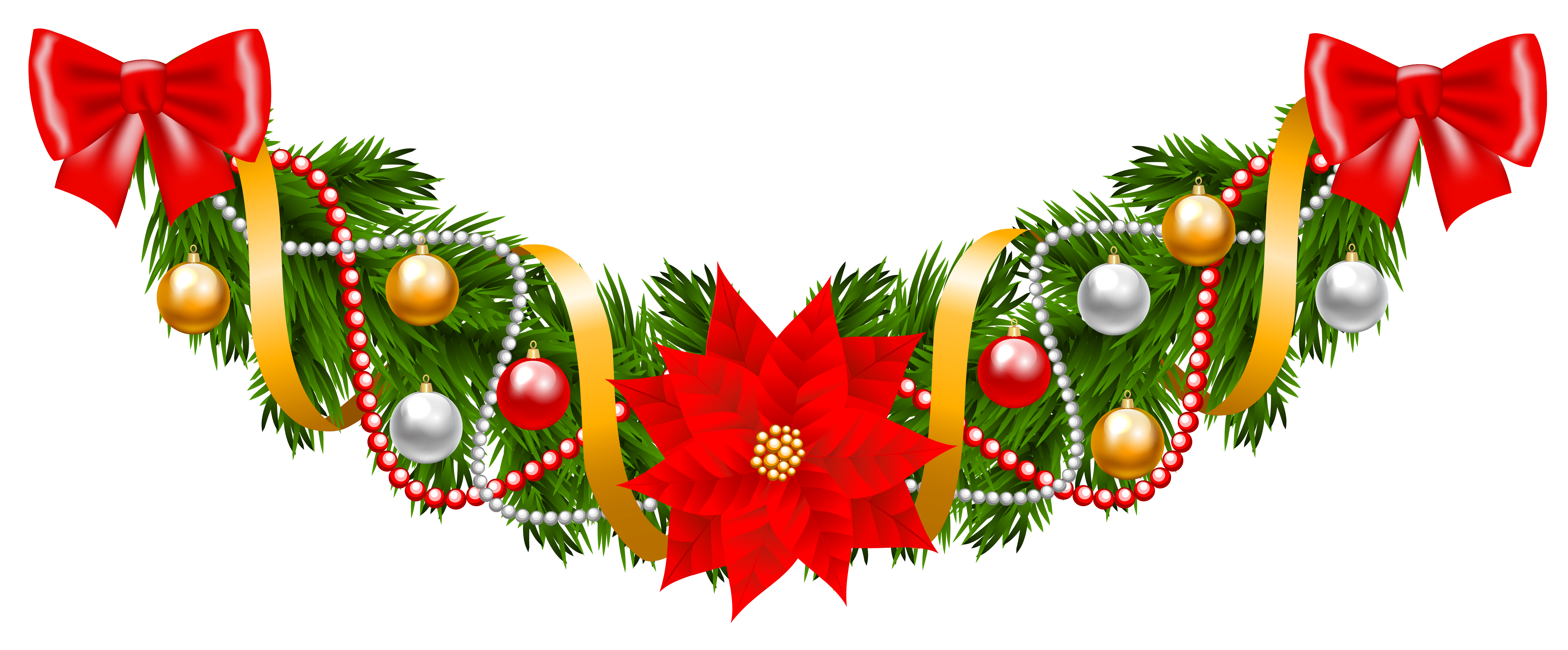 Christmas Pine Deco Garland with Poinsettia PNG Clipart Image 