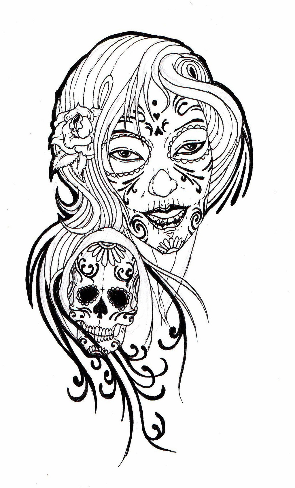 Free Black And White Sugar Skull Drawing Download Free Black And White 