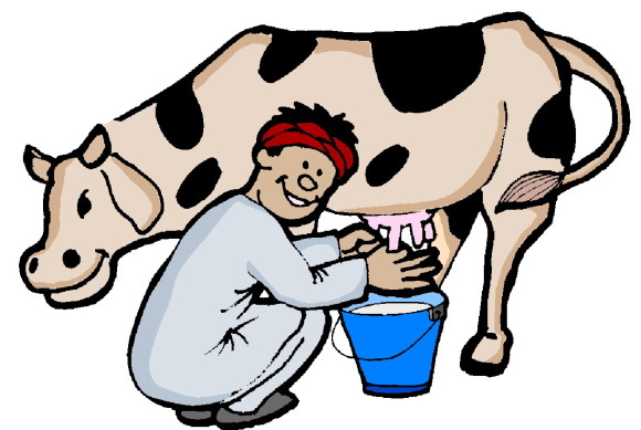 cartoon farmer milking a cow - Clip Art Library