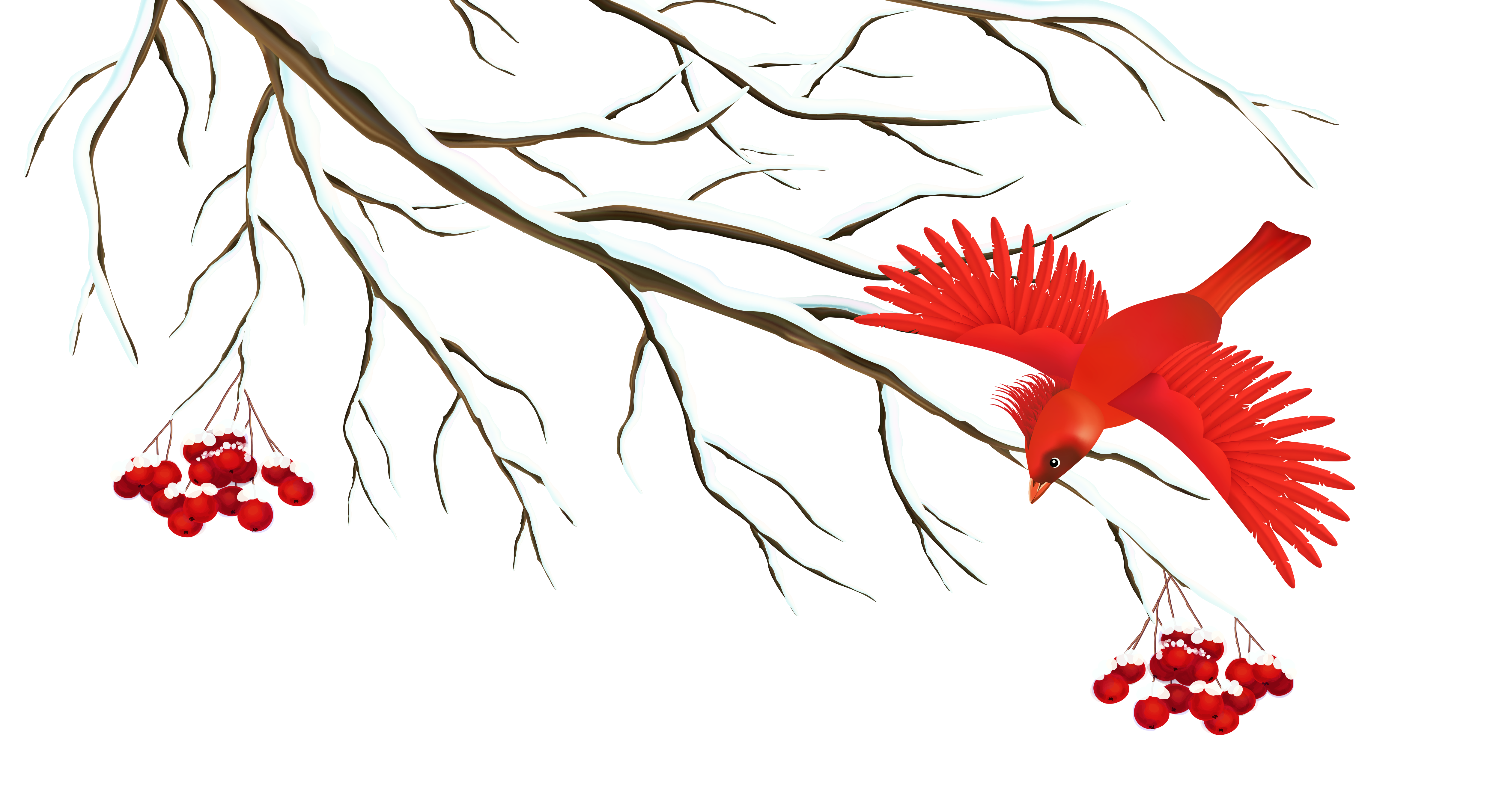 Winter Snowy Branch with Bird PNG Clipart Image 