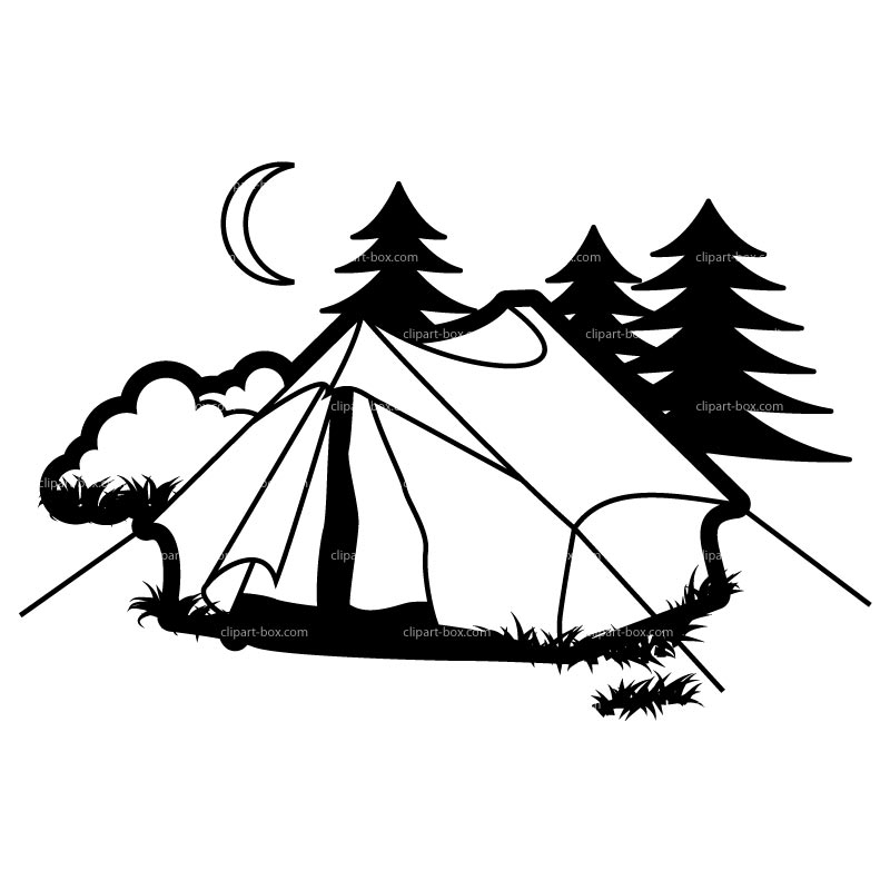 Camping Tent Black And White Clipart 