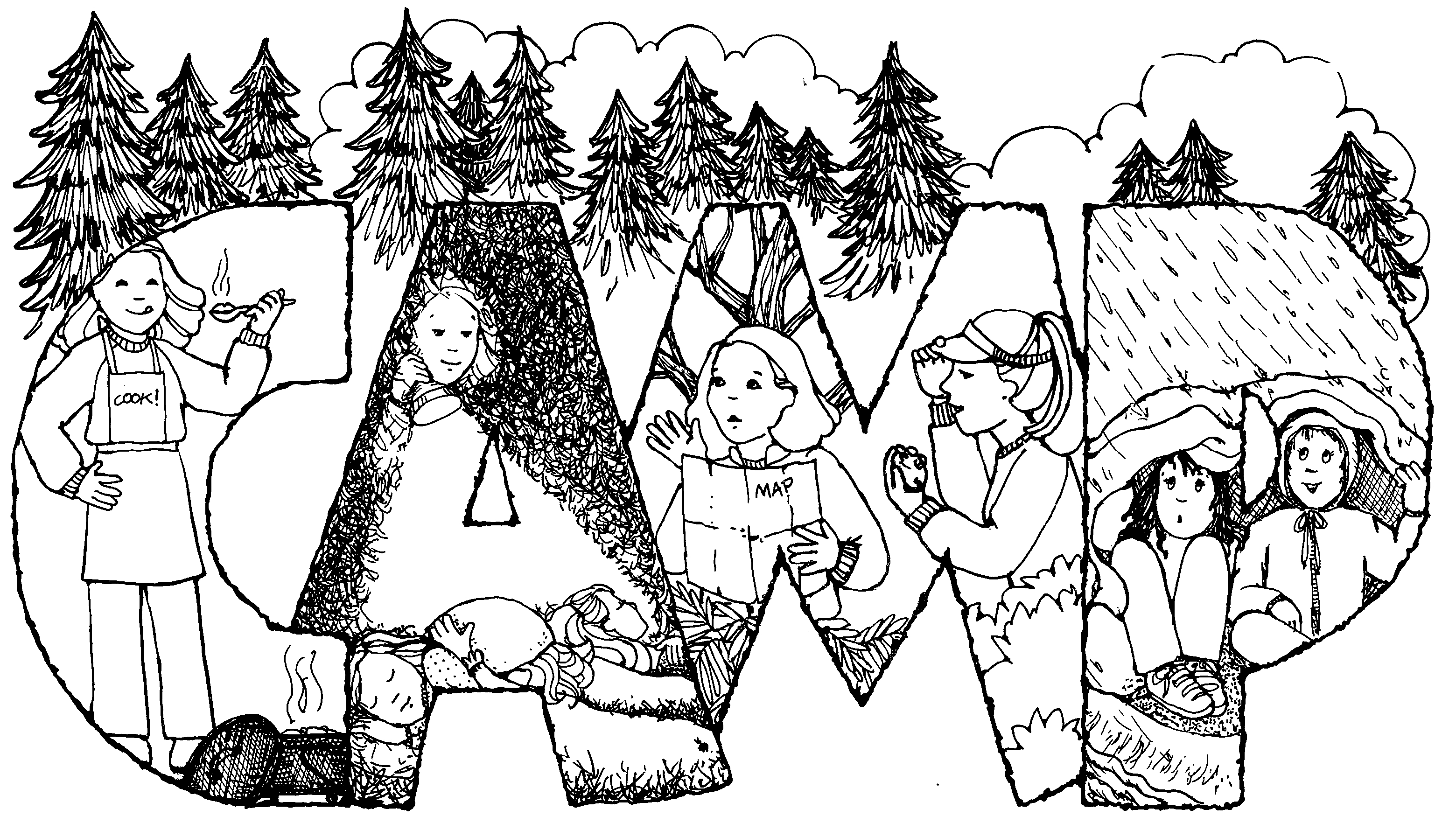 Family Camping Black And White Clipart 