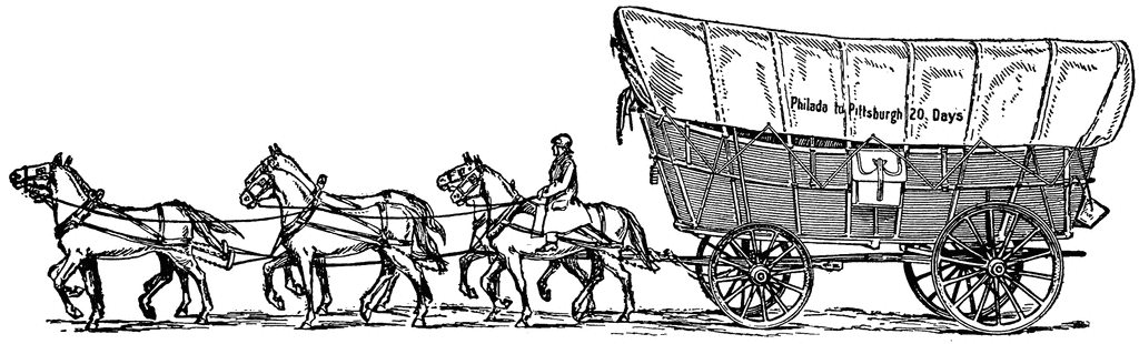 Western Wagons With Horses Clipart 