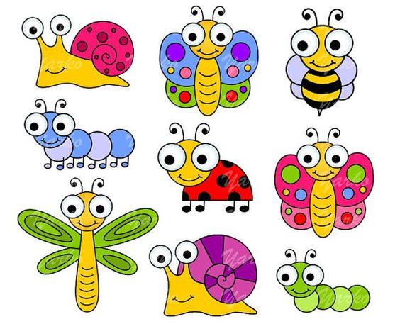 Cute Bugs Clip Art, Insects Clipart, Ladybug, Snail, Dragonfly 