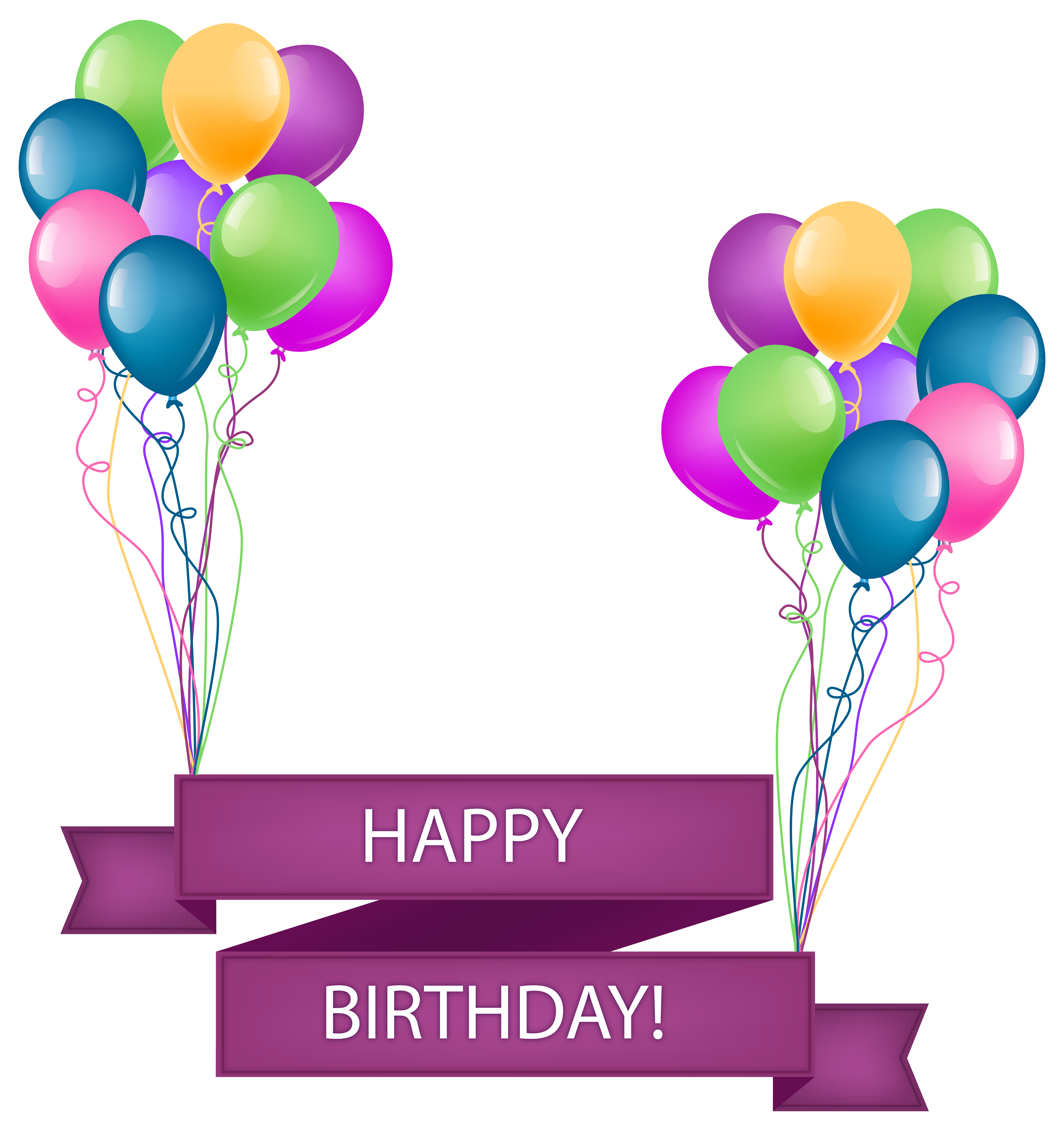 Happy Birthday Banner with Balloons Transparent PNG Clip Art Image 