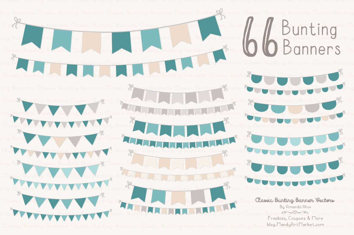 Classic Bunting Banner Clipart in Vintage Blue � Mandy Art Market 