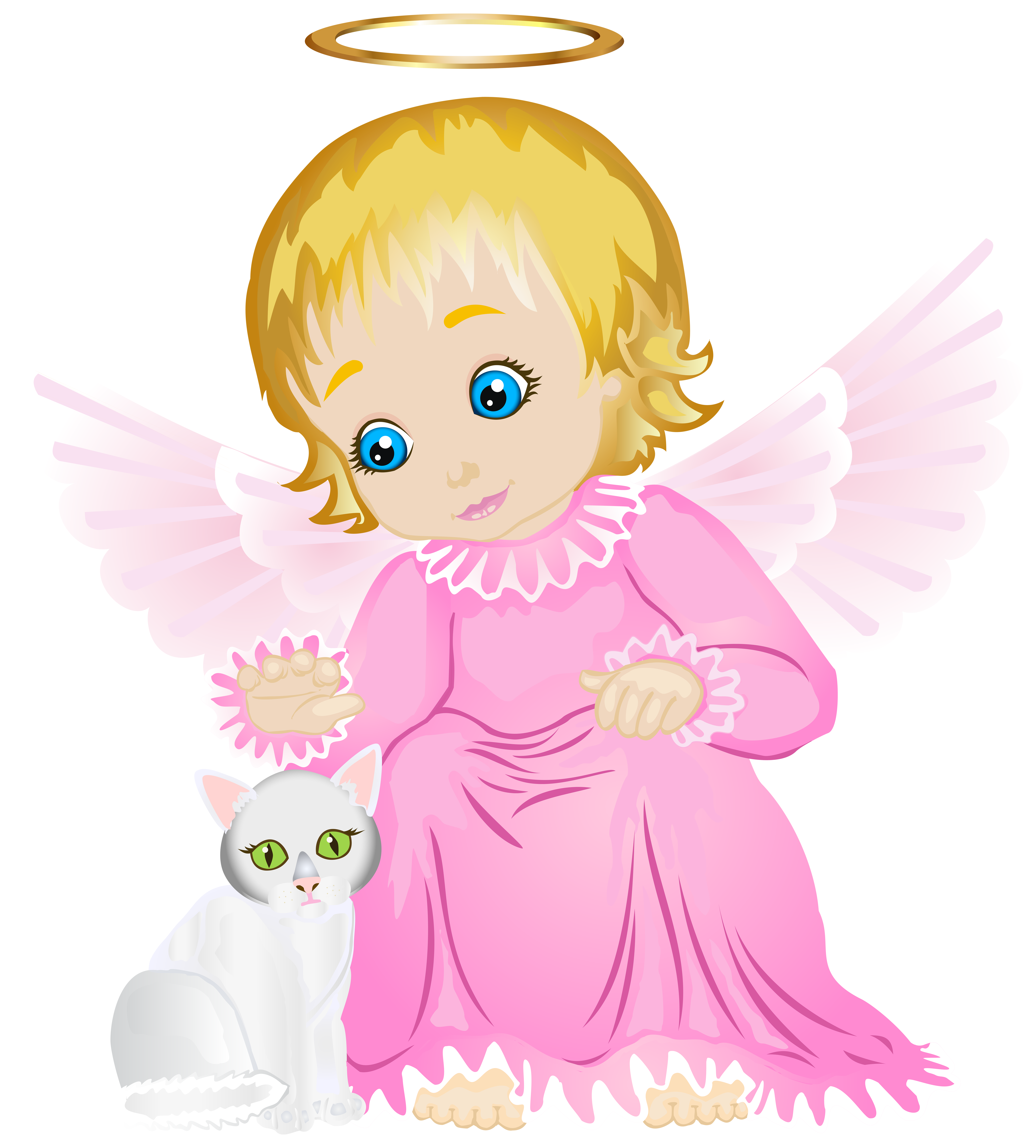 Cute Angel with White Kitten Transparent PNG Clip Art Image 