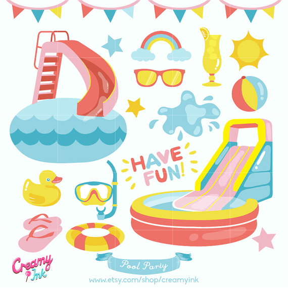 Fun Pool Party Digital Vector Clip art / Summer Clipart Design 
