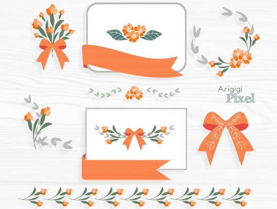 Orange flower clip art set, flower clipart, card making, frame 