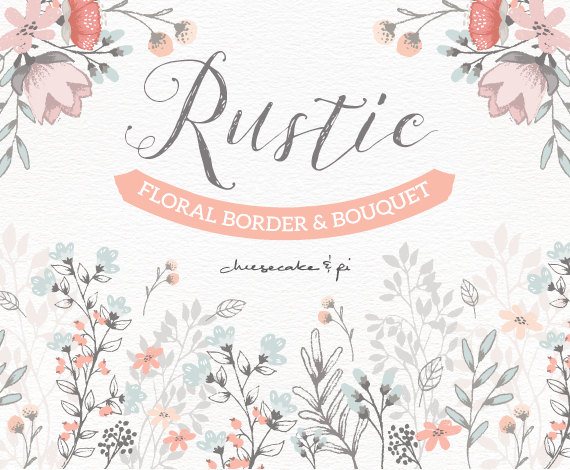 Floral border  bouquet: Rustic hand drawn floral clipart 