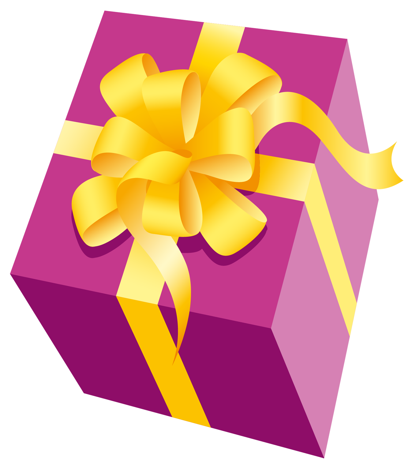 Pink PNG Present with Yellow Bow Clipart 