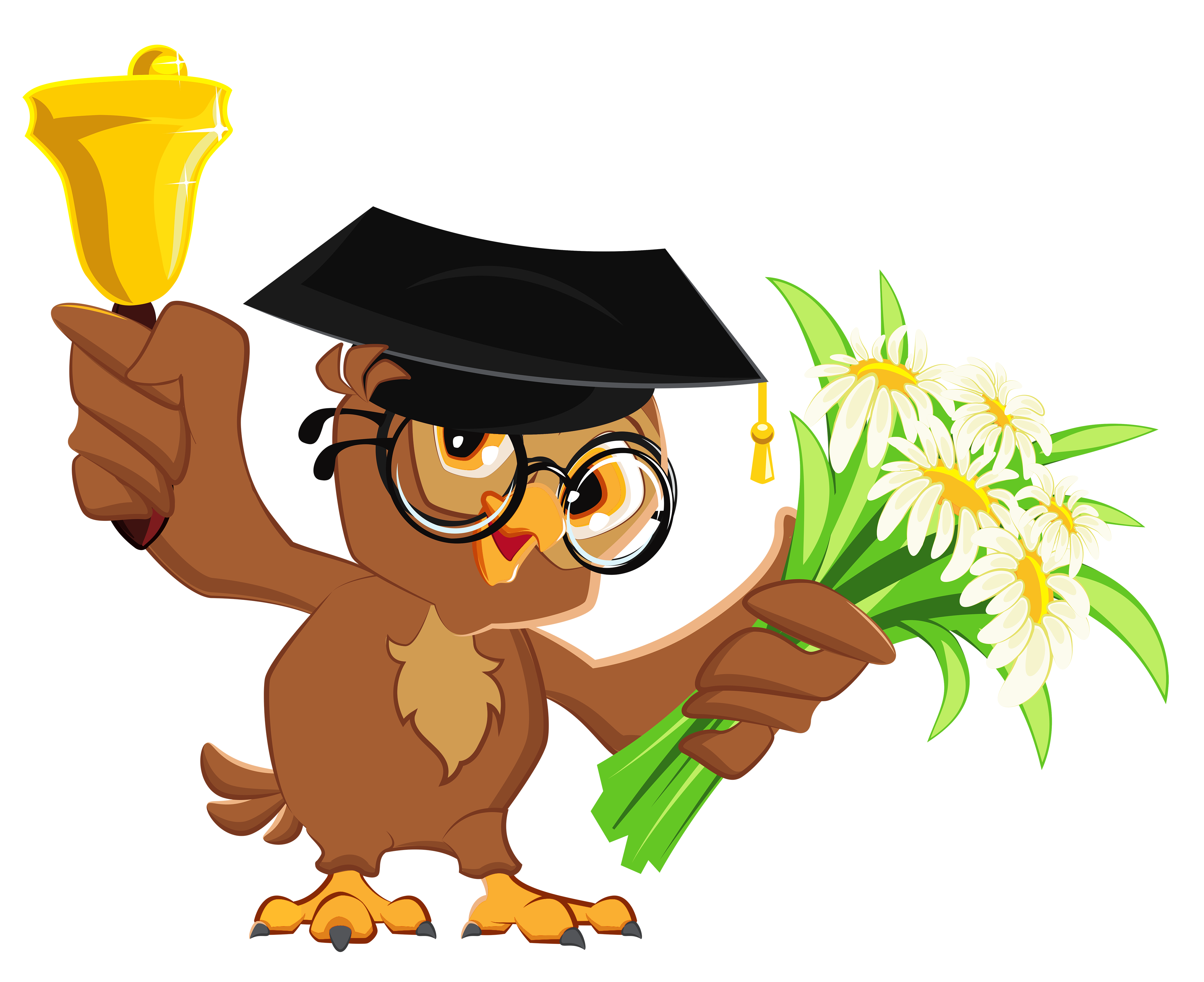 Owl with School Bell PNG Clipart Picture 