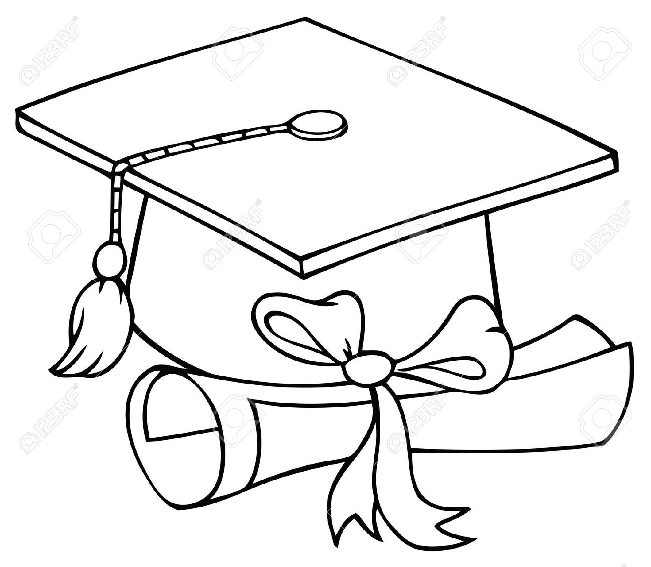 Graduation Cap And Diploma Clipart Black And White 