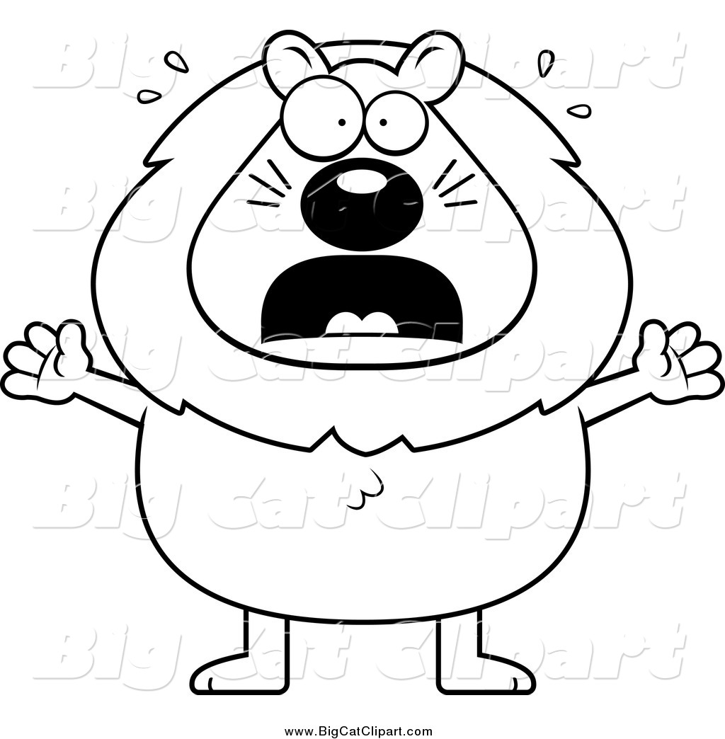 Big Cat Cartoon Vector Clipart of a Lineart Scared Lion by Cory 