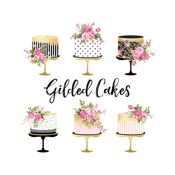 Valentine Cake Clipart Gold Foil Cake Clipart by ItGirlDigital 